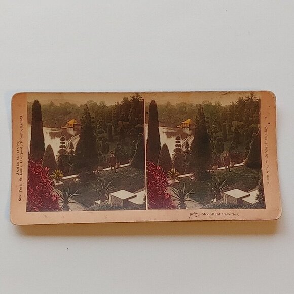 ANTIQUE STEREOGRAPH Card moonlight reveries 1895 - Picture 1 of 5